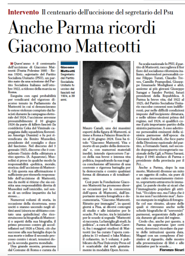 "Matteotti si racconta. La famiglia gli studi, la politica" sulla Gazzetta di Parma