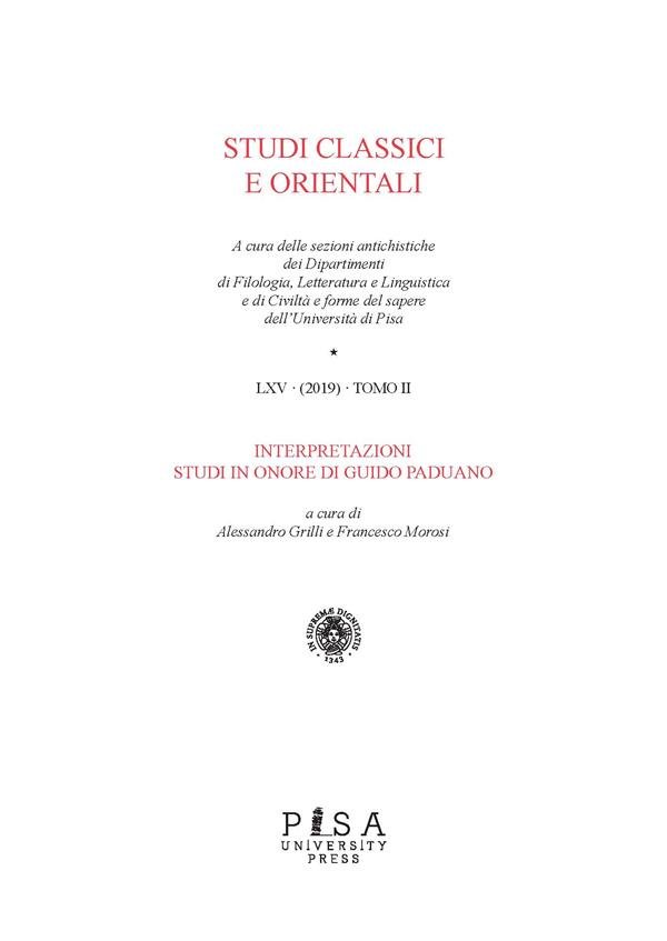 Studi Classici e Orientali LXV 2019 - Tomo II