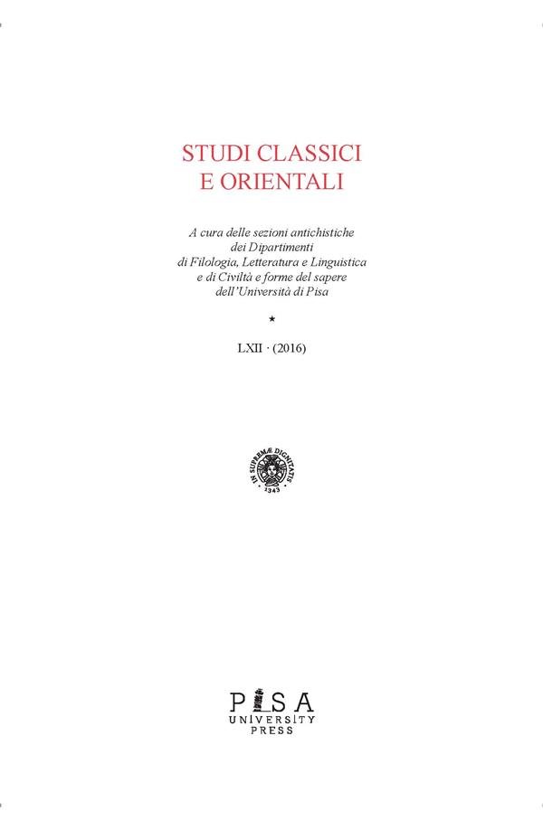 Studi Classici Orientali LXII 2016