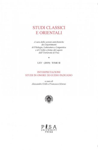 Interpretazioni - Studi in onore di Guido Paduano-Studi Classici orientali 2019 vol.II