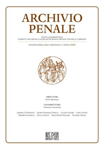 Archivio Penale 1/2022 - Rivista quadrimestrale di diritto, procedura e legislazione penale, speciale, europea e comparata