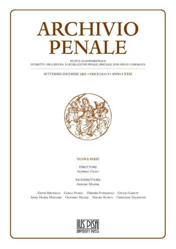 Archivio Penale 3/2021 - Rivista quadrimestrale di diritto, procedura e legislazione penale, speciale, europea e comparata