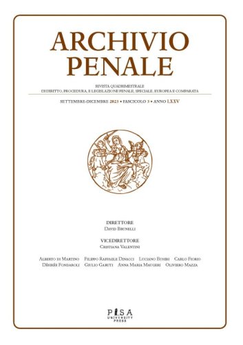 Archivio Penale 3/2023 - Rivista quadrimestrale di diritto, procedura e legislazione penale, speciale, europea e comparata