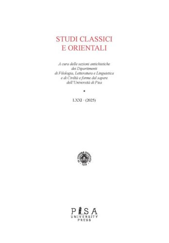 Studi Classici Orientali 2025 - vol. LXXI