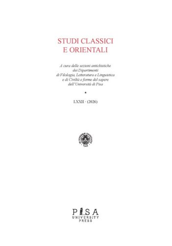 Studi Classici Orientali 2026 - vol. LXXII