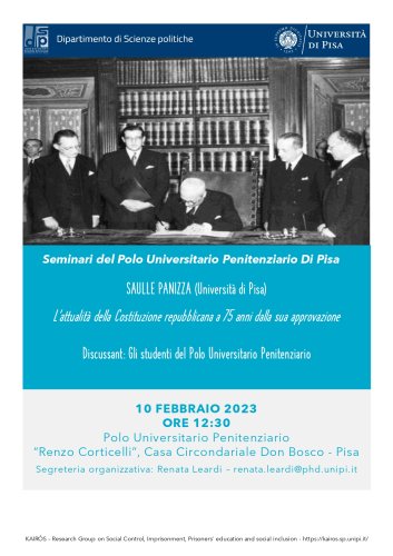 Seminario "L&rsquo;attualit&agrave; della Costituzione repubblicana a 75 anni dalla sua approvazione" al Polo Universitario Penitenziario di Pisa - 10.02.2023
