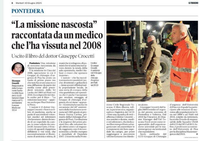 "La missione nascosta" di Giuseppe Crocetti sul Tirreno Pontedera